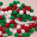 Colorful Christmas plush pom poms in red, green, and white for DIY craft ornaments - 50 Pieces / 2cm / Christmas Style