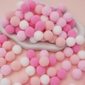 Colorful mix of pink and white polyester plush pom-poms for creative DIY craft projects - 50 Pieces / 2cm / Pink Series