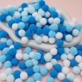DIY plush pom-poms in navy, light blue, and white colors for creative holiday crafts - 100pcs Pack / 1.5cm / Blue Series