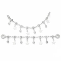 Bracciale argentato con zirconi tondi brillanti e ciondoli a stella lucida da donna - #08 Catena d'Argento Stella Cristallo