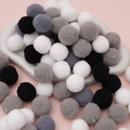 Polyester plush pom-poms in black, white, and grey shades for creative DIY crafts - 30Pcs Pack / 2.5cm / Black & White Series
