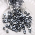 Deep metallic grey glass bugle beads with silver-blue luster for DIY jewelry making - Cube Beads (#11)
