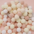 Soft macaron colored polyester plush pom poms in white, yellow, and pink for DIY crafts - 30Pcs Pack / 2.5cm / Milk Tea Colors