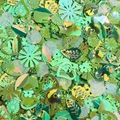 Assortimento di paillettes verdi per cucito in varie forme come cuori e foglie - Modello 04 (ZL52) / 10g/Confezione (circa 1-16mm) / Mix Glitter Verde
