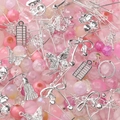 DIY jewelry kit with silver butterfly charms and pink mixed glass beads for bracelets - Standard Bag / Pink
