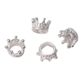 Set of four silver alloy crown charms with textured detailing for DIY jewelry making - 10×7mm / Bright Silver