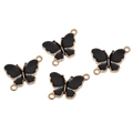 Set di quattro ciondoli a farfalla in smalto nero con bordi dorati per gioielli fai-da-te - 20x15mm / Nero