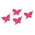 Ciondolo a farfalla in smalto rosa con anellini dorati per la creazione di gioielli fai da te - 20x15mm / Rosa Rossa