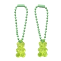 Mint green bead chains with fluorescent green gummy bear charms in a set of two - Light Green