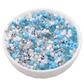 Blue and silver mixed glass bugle beads in a ceramic bowl for DIY jewelry making - Crystal Blue Silver