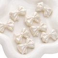 Iridescent acrylic bow beads with AB rainbow coating for DIY jewelry making - Stackable Design / Pack of 2 (29x22mm) / Beige