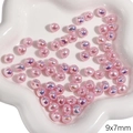 Pink AB color iridescent 9x7mm ABS pearls in flat round shape for DIY jewelry - Bean Style (#02) / 9x7mm (2 Pieces/Pack) / Holographic Pink