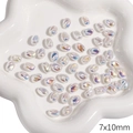 Perle in ABS ovali iridescenti 7x10mm con lucentezza arcobaleno per creazione gioielli DIY - Stile Intrecciato (#06) / 7x10mm (2 Pezzi/Confezione) / Bianco Iridescente