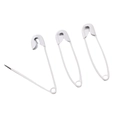 Set of three white painted metal safety pins for DIY jewelry and sewing projects - Width 7mm Length 30mm / White