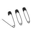 Set of three durable black coated iron safety pins for DIY jewelry and clothing fastening - Width 7mm Length 30mm / Black