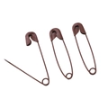 Three dark brown painted metal safety pins for DIY clothing tags and crafts - Width 7mm Length 30mm / Brown