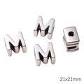Polished silver UV acrylic letter M bead for DIY jewelry making size 21x21mm - M