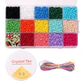 DIY jewelry kit with 3mm glass seed beads in 15 colors, elastic string and tools - Painted Glass Seed Beads Set with String