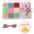 DIY jewelry kit with 3mm colored glass beads, letter charms, and 0.8 elastic string set - Glass Seed and Acrylic Beads Set with String