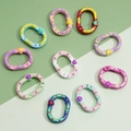 Colorful alloy heart-shaped spring rings for DIY keychains in ten various vibrant finishes - Heart Polka Dot Oval (20x28mm) 2 Pieces/Pack