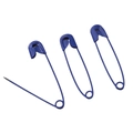 Three dark blue matte metal safety pins shown in open and closed positions for DIY crafts - Sapphire Blue