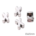 Silver UV-plated acrylic large hole letter X bead for DIY jewelry making 15x21mm - Letter X