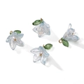 Set of 4 pearlescent acrylic lily flower pendants with green leaves for DIY jewelry - 16x17mm (Hole 2mm) 2 Pieces/Pack / Blue