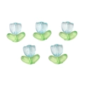 Five-piece set of blue acrylic tulip beads with green leaves for DIY jewelry making - 20 Sets/Pack (Flower 9x9mm, Leaf 14x7mm) / Blue