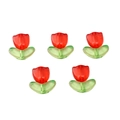 DIY acrylic tulip beads in vibrant red and green colors for handmade jewelry crafts - 20 Sets/Pack (Flower 9x9mm, Leaf 14x7mm) / Red