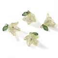 DIY acrylic lily flower charms with iridescent pearl finish and green leaf details - 16x17mm (Hole 2mm) 2 Pieces/Pack / Yellow