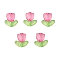Pink and green tulip shaped acrylic beads for DIY jewelry making five pieces set - 20 Sets/Pack (Flower 9x9mm, Leaf 14x7mm) / Rose Red