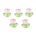 DIY acrylic tulip beads in pink and green translucent finish for handmade jewelry crafting - 20 Sets/Pack (Flower 9x9mm, Leaf 14x7mm) / Pink