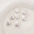 Colgante de corazón plateado con textura y diamantes para hacer joyas DIY - Corazón Rosa Transparente Dos Diamantes (14x13mm) / Apertura 1mm