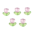 Cinque pezzi di perle di tulipano in acrilico rosa con foglie verdi per gioielli fai-da-te - 20 Set/Pack (Fiore 9x9mm, Foglia 14x7mm) / Viola