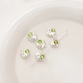 Cuentas de flores plateadas con cristal verde para creación de joyas DIY y pulseras - Estrella Gorda Diamante Redondo Verde (12x11mm) / Apertura 1mm