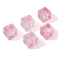 Pink translucent cube glass beads with flower relief texture for DIY jewelry making - 11mm (Hole Diameter 1.5mm, 5 Pieces/Pack) / Transparent Pink