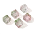 Pink and green 11mm gradient cube glass beads with floral relief for DIY jewelry - 11mm (Hole Diameter 1.5mm, 5 Pieces/Pack) / Pink and Green