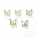 Five translucent iridescent green 14mm glass butterfly beads for DIY jewelry making - 10 Pieces/Pack (14x12mm) / Green