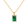 Elegant gold chain necklace with emerald-cut green stone pendant in four-prong setting - 18K Gold Plated (May Emerald)