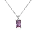 S925 sterling silver necklace with rectangle-cut purple zircon pendant in four-prong setting - Platinum Plated (February Amethyst)