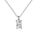 Elegant silver necklace featuring a rectangular clear gemstone pendant on a fine chain - Platinum Plated (April White Zirconia)