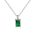 S925 sterling silver necklace with rectangular emerald-green zircon in 4-claw setting - Platinum Plated (May Emerald)