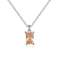 Silver necklace with a rectangular champagne orange zircon pendant in a four-prong setting - Platinum Plated (June Alexandrite)