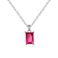 Elegant silver necklace featuring a rectangular red zircon pendant in four-prong setting - Platinum Plated (July Ruby)