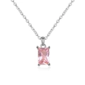 Silver-plated necklace featuring a rectangular pink zircon pendant with a minimalist chain - Platinum Plated (October Tourmaline)