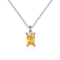 Elegant S925 sterling silver necklace with rectangular yellow zircon pendant for women - Platinum Plated (November Citrine)