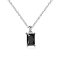 Elegant silver necklace with rectangular black gemstone pendant in a four-prong setting - Platinum Plated (December Black Zirconia)