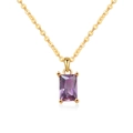 Elegant gold necklace with rectangular purple gemstone pendant on thin O-chain - 18K Gold Plated (February Amethyst)