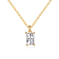 S925 sterling silver gold necklace with emerald cut clear zircon pendant for women - 18K Gold Plated (April White Zirconia)