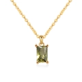 Golden necklace featuring a rectangular emerald green zircon pendant in a four-prong setting - 18K Gold Plated (August Peridot)